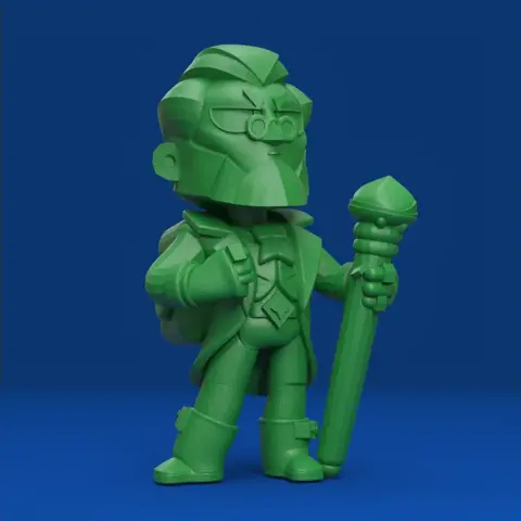 3D model of a stylized figure in a suit holding a cane, designed for 3D printing.