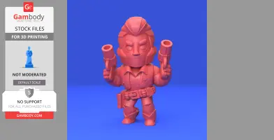 Chibi-style character with styled hair, holding two pistols, suitable for 3D printing.