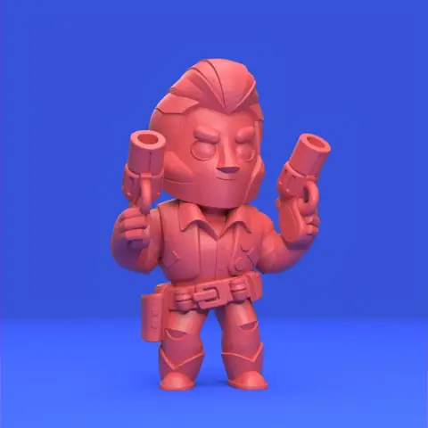 3D model of a stylized character with two pistols, wearing a utility belt and suit; ready for 3D printing.