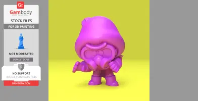 A stylized purple character figurine with a large hood and mask, designed for 3D printing.