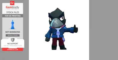 A stylized crow character in a blue jacket and red pants giving a thumbs up.