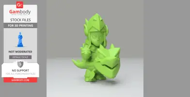 A stylized green character wearing dragon armor, seated on a dragon mount, for 3D printing.