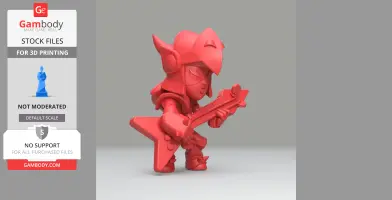 A stylized 3D character in armor holding a star-shaped guitar, suitable for 3D printing.