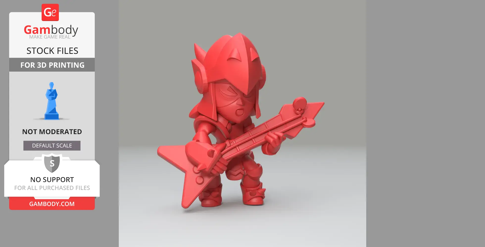 A chibi-style character with a helmet playing a star-shaped electric guitar.