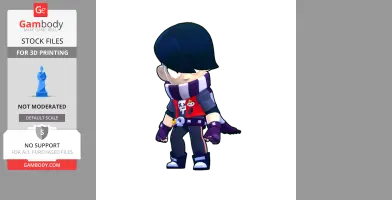 A stylized character with dark hair, a striped scarf, and a red jacket, from Brawl Stars for 3D printing.