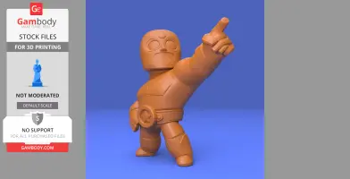 A 3D model of a masked character pointing, with strong stance, for 3D printing.