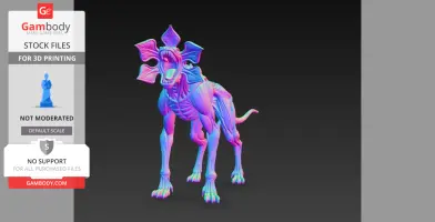 Futuristic creature with an open mouth and petal-like head features, designed for 3D printing.