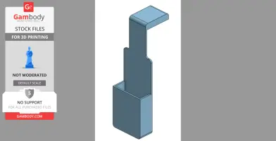 Tall, narrow remote holder with an extended back section for stable hanging, designed for 3D printing.