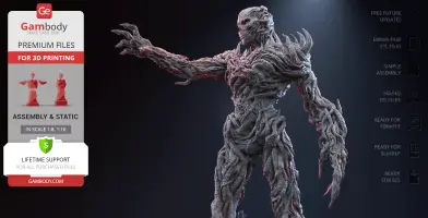 A detailed 3D model of a monstrous figure from Stranger Things with outstretched arm, ready for 3D printing.