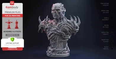 Detailed bust of Vecna with tendrils and skeletal features, suitable for 3D printing.