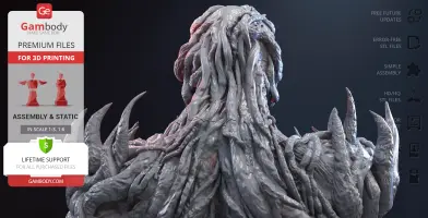A detailed bust of a creature with tendrils and spikes on its back, designed for 3D printing.