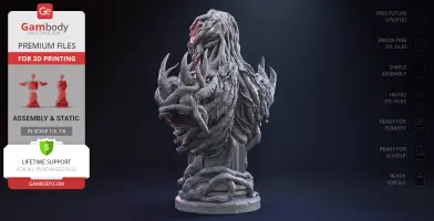 A detailed, intricate Vecna bust with tentacle-like features, designed for 3D printing.