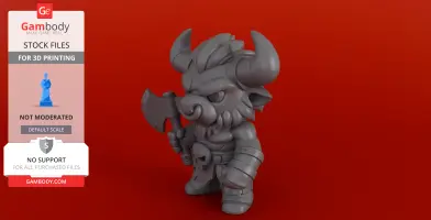 Cute chibi-style Minotaur 3D model holding an axe, designed for printing.
