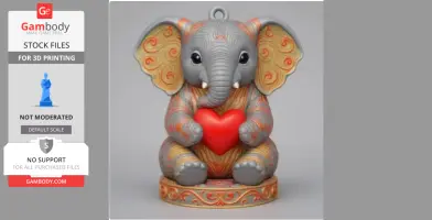 A cute elephant figurine holding a red heart, designed for 3D printing.