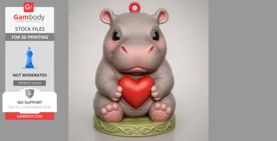 Cute hippo figurine holding a red heart, designed as a 3D printable pendant.