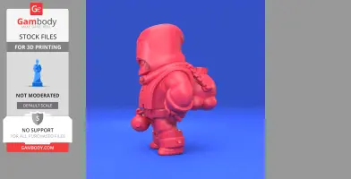 Red 3D model of a character from Brawl Stars, wearing a hood and holding a bomb, viewed from the side.