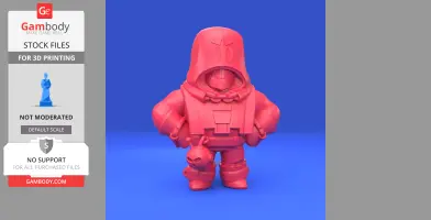 Cartoonish hooded figure with stern expression, hands on hips, holding a small creature.