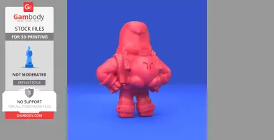 A stylized 3D character model in a dynamic pose, ready for printing, viewed from the back.