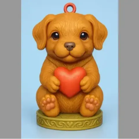A cute puppy figurine holding a red heart, designed as a pendant for 3D printing.