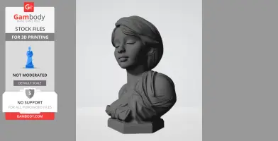 3D printed female bust with an elegant draped garment and serene facial expression.