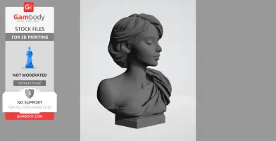 3D printed female bust with intricate hairstyle and draped clothing detail.