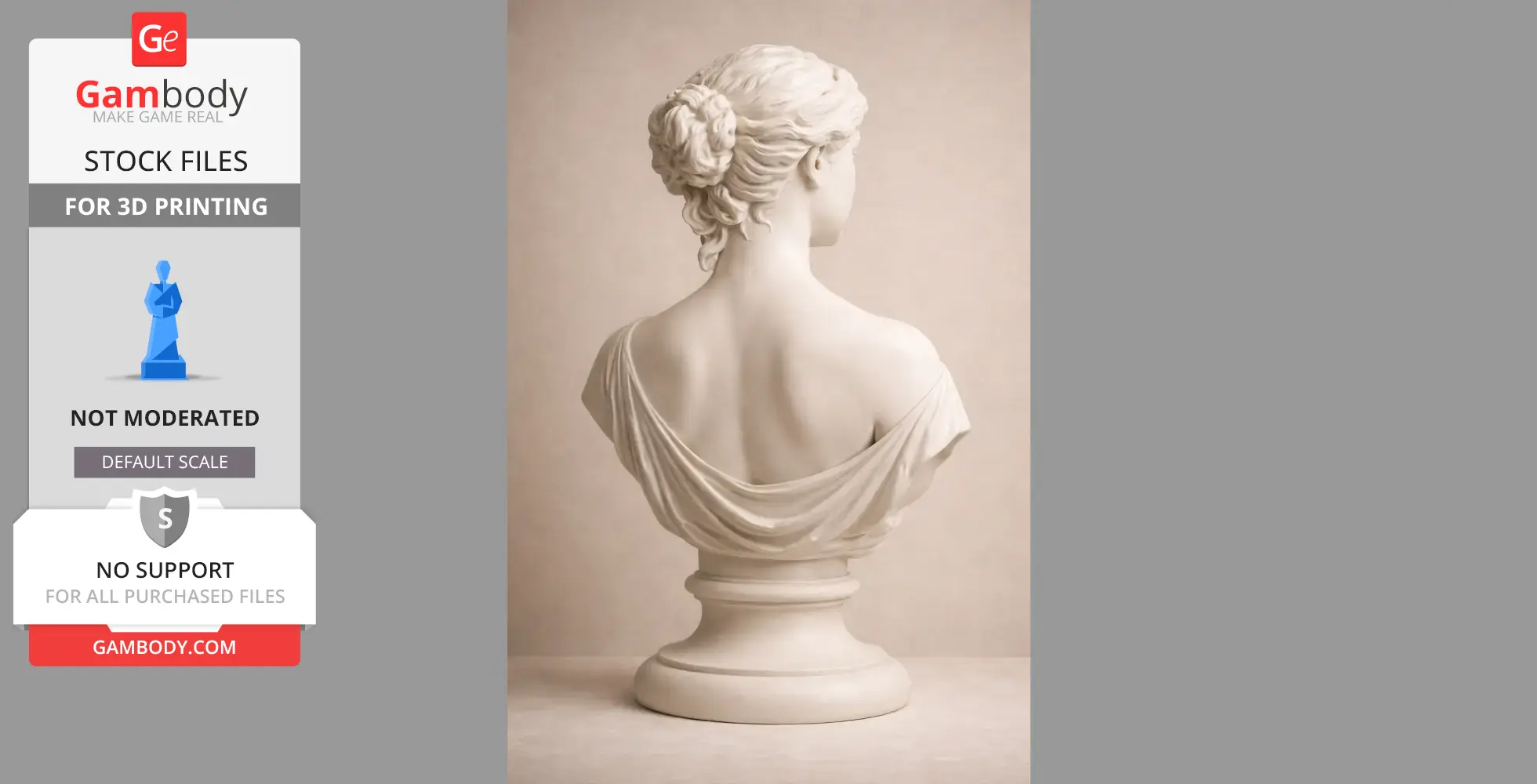 A 3D printable sculpted bust of a woman with draped shoulders and an elegant chignon hairstyle.