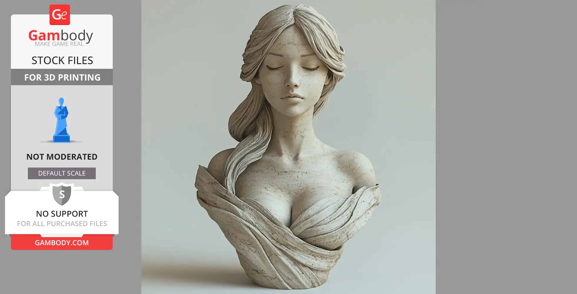 Stone bust of a serene woman with long hair and a draped garment.