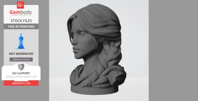 3D female bust with detailed braid and serene expression, suitable for 3D printing.