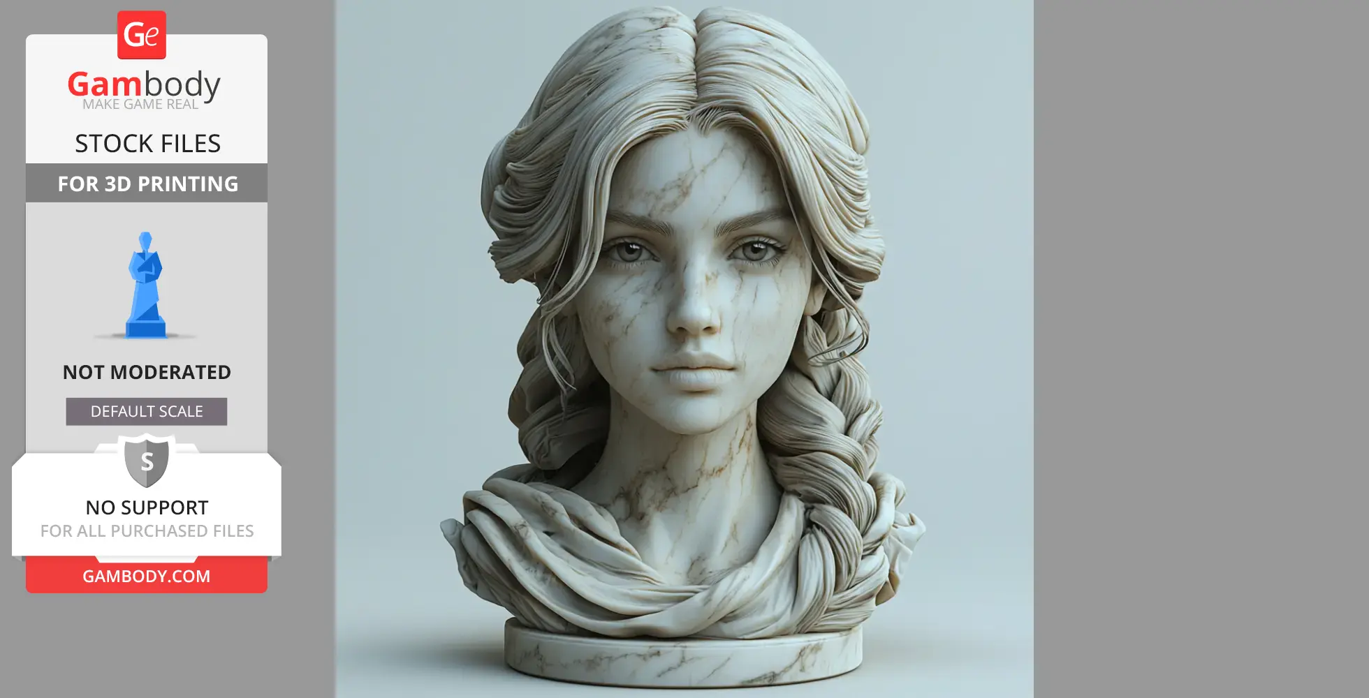 A marble-textured bust of a woman with braided hair, displaying intricate facial and hair details.