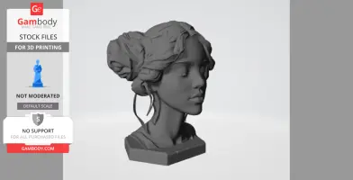 A 3D printed bust of a woman with closed eyes and intricately styled hair.