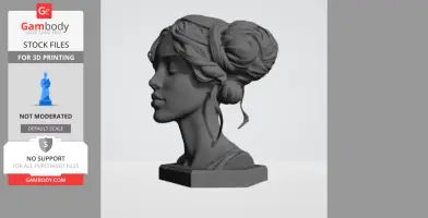 A detailed 3D model of a female bust with braided hair, designed for 3D printing.