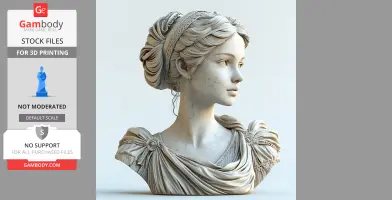 Elegant female bust with intricate braided hairstyle and flowing garment, designed for 3D printing.