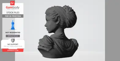 3D bust of a woman with an ornate hairstyle and detailed clothing, designed for 3D printing.