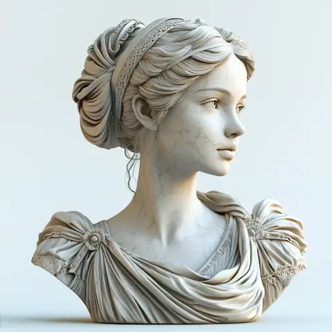 Elegant female bust with intricate hair and draped clothing, capturing a serene expression.