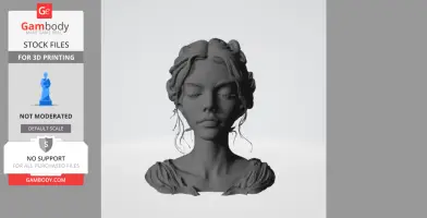 3D model of a serene female bust with closed eyes and detailed hair, ideal for 3D printing.