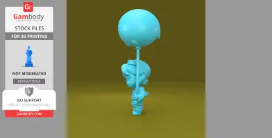 A 3D model of a character holding a large round balloon, designed for 3D printing.
