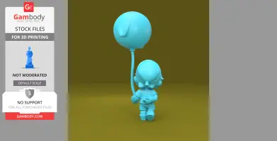 A 3D model of a small character holding a large balloon, viewed from the back, in a playful pose.