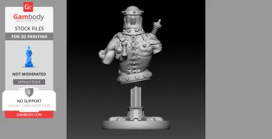 A 3D model of a Frankenstein's monster bust with mechanical details on a round base.