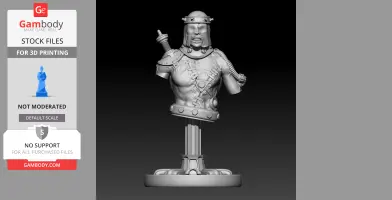 A 3D bust of Frankenstein's monster with bolts, stitches, and mechanical elements, on a pedestal stand.