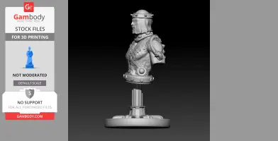 Bust model of a Frankenstein-like figure with mechanical details on a round pedestal.