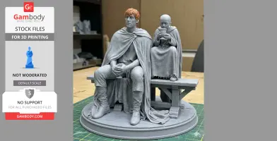 Two figures in medieval attire sit on a bench; one is drinking from a cup.