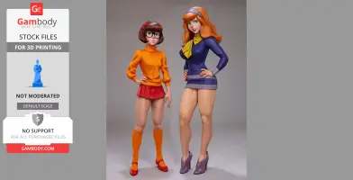 Two stylized female figures in colorful outfits, based on characters for 3D printing.