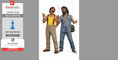 Two figures in casual outfits, smoking and laughing; ready for 3D printing from Gambody.