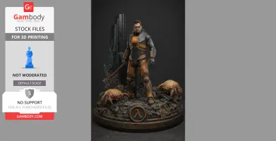 A man in an armored suit with glasses stands on a rocky base with alien creatures, holding a crowbar.