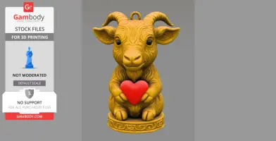 A cute horned goat figurine holding a red heart, designed as a pendant for 3D printing.