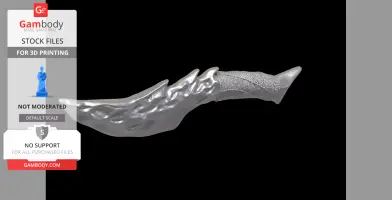 Curved fantasy knife with textured handle and wavy blade design for 3D printing.