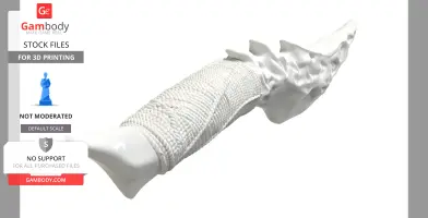 Curved fantasy knife with textured handle and jagged blade, designed for 3D printing.