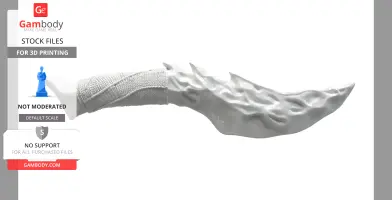 A fantasy-inspired curved knife with a textured handle and wavy blade design for 3D printing.
