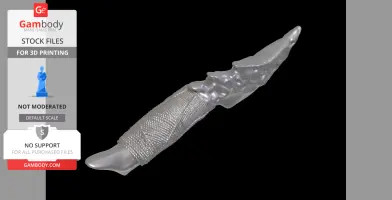 A detailed 3D model of a fantasy curved tribal knife with a textured handle.