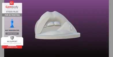 3D model of a phone stand shaped like a stylized open mouth on a circular base.
